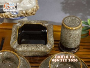 Bộ ấm chén chóp lửa men hỏa biến gấm vàng đầy đủ phụ kiện, dung tích 350ml