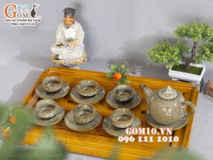 Bộ ấm chén chóp lửa men hỏa biến gấm vàng, dung tích 350ml