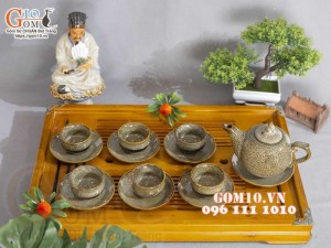 Bộ ấm chén chóp lửa men hỏa biến gấm vàng, dung tích 350ml