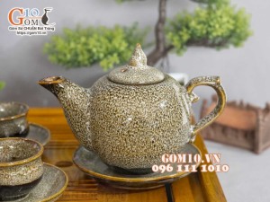 Bộ ấm chén chóp lửa men hỏa biến gấm vàng, dung tích 350ml