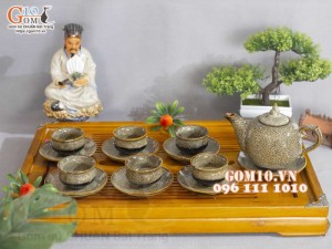 Bộ ấm chén chóp lửa men hỏa biến gấm vàng, dung tích 350ml