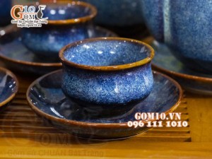 Bộ ấm chén chóp lửa men hỏa biến xanh đá đầy đủ phụ kiện, dung tích 350ml