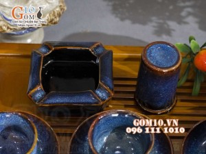 Bộ ấm chén chóp lửa men hỏa biến xanh đá đầy đủ phụ kiện, dung tích 350ml