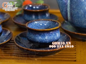 Bộ ấm chén chóp lửa men hỏa biến xanh đá, dung tích 350ml