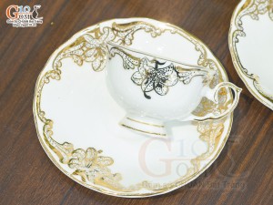 Bộ ấm chén đài các men trắng họa tiết hoa Ly vẽ vàng 24k, 750ml