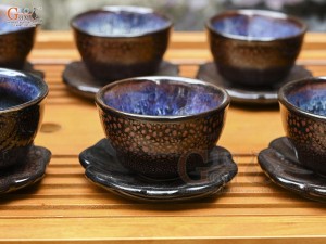 Bộ ấm chén dáng bí men hỏa biến vảy rồng, 300ml