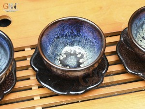 Bộ ấm chén dáng bí men hỏa biến vảy rồng, 300ml