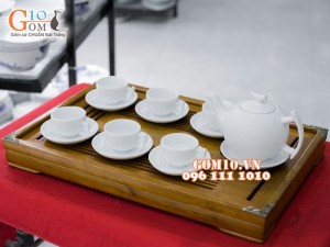 Bộ ấm chén dáng bưởi cành men trắng 600ml