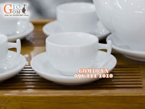 Bộ ấm chén dáng bưởi cành men trắng 600ml