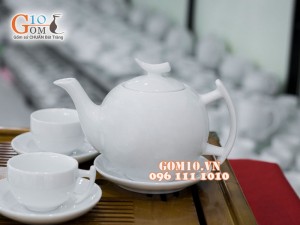 Bộ ấm chén dáng bưởi cành men trắng 600ml