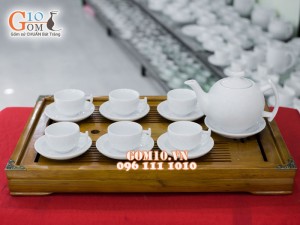 Bộ ấm chén dáng bưởi cành men trắng 600ml