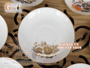 Bộ ấm chén dáng bưởi cành men trắng họa tiết hoa Cúc vẽ Vàng, 500ml