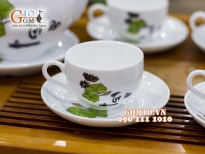 Bộ ấm chén dáng bưởi cành men trắng tri ân, 600ml