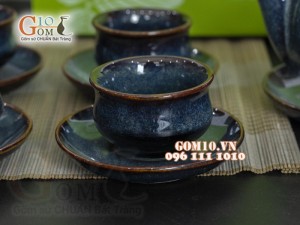 Bộ ấm chén dáng bưởi men hỏa biến, in logo