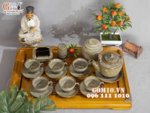 Bộ ấm chén dáng cao men hỏa biến gấm vàng 350ml