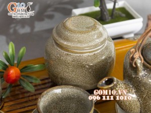 Bộ ấm chén dáng cao men hỏa biến gấm vàng 350ml