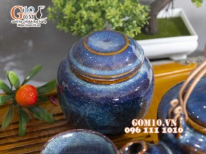 Bộ ấm chén dáng cao men hỏa biến xanh đá đầy đủ phụ kiện 350ml