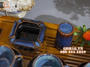 Bộ ấm chén dáng cao men hỏa biến xanh đá đầy đủ phụ kiện 350ml