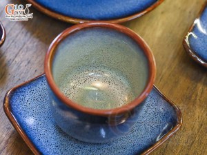 Bộ ấm chén dáng cao quai đồng men hỏa biến xanh đá