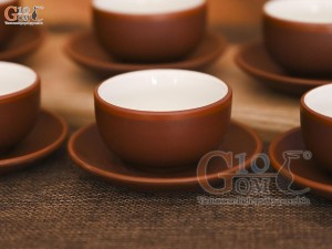 Bộ ấm chén dáng chóp cao, gốm nâu chỉ đỏ 350ml