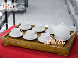 Bộ ấm chén dáng chóp lửa men trắng 600ml