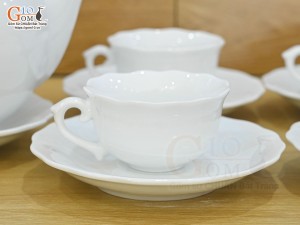 Bộ ấm chén mẫu đơn men trắng, 650ml