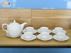Bộ ấm chén mẫu đơn men trắng, 600ml