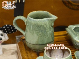 Bộ ấm chén dáng chóp men hỏa biến xanh ngọc, chén lòng hoa - đầy đủ phụ kiện, 350ml