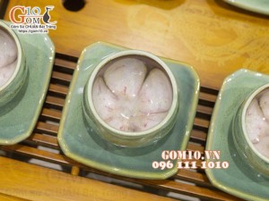 Bộ ấm chén dáng chóp men hỏa biến xanh ngọc, chén lòng hoa, 350ml