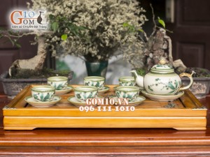 Bộ ấm chén dáng chóp men vuốt, vẽ tre xanh