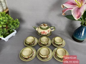 Bộ ấm chén dáng đốt trúc men vuốt vẽ hoa sen 350ml