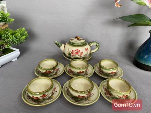 Bộ ấm chén dáng đốt trúc men vuốt vẽ hoa sen 350ml