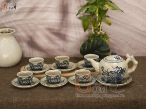 Bộ ấm chén dáng gốc cây men rạn vẽ hoa sen, dung tích 350ml