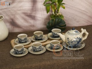 Bộ ấm chén dáng gốc cây men rạn vẽ hoa sen, dung tích 350ml