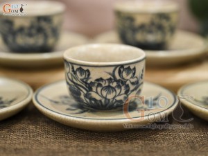 Bộ ấm chén dáng gốc cây men rạn vẽ hoa sen, dung tích 350ml