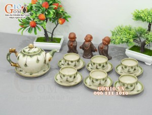 Bộ ấm chén dáng gốc cây men vuốt vẽ hoa rơi, 500ml