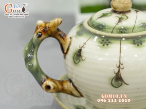 Bộ ấm chén dáng gốc cây men vuốt vẽ hoa rơi, 500ml