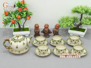 Bộ ấm chén dáng gốc cây men vuốt vẽ hoa rơi, 350ml