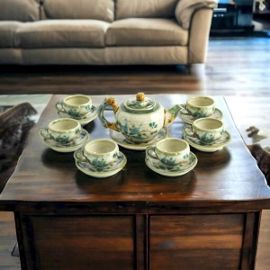 Bộ ấm chén dáng gốc cây men vuốt vẽ tre xanh, 350ml ( chén có quai)