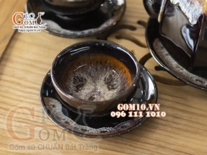 Bộ ấm chén dáng lục giác đỏ men hỏa biến 500ml