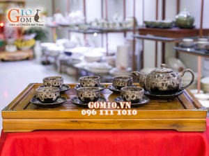 Bộ ấm chén dáng nhật men hỏa biến