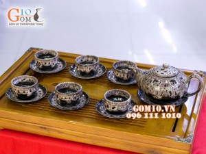 Bộ ấm chén dáng nhật men hỏa biến