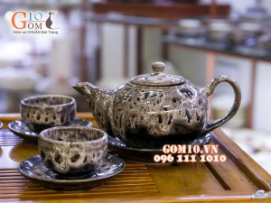 Bộ ấm chén dáng nhật men hỏa biến