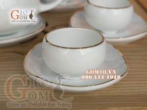 Bộ ấm chén dáng nhật men trắng, viền Vàng 300ml