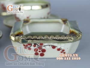 Bộ ấm chén dáng quả đào men vuốt vẽ Đào bọc đồng, đầy đủ phụ kiện