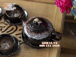 Bộ ấm chén dáng quả hồng đỏ men hỏa biến 300ml