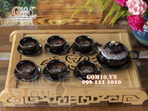 Bộ ấm chén dáng quả hồng đỏ men hỏa biến 300ml