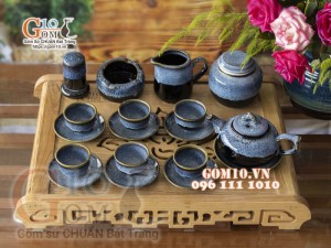 Bộ ấm chén dáng quả hồng men hỏa biến cẩm thạch 300ml