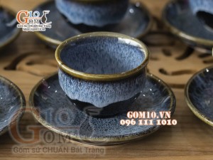 Bộ ấm chén dáng quả hồng men hỏa biến cẩm thạch 300ml