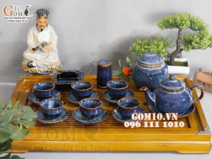 Bộ ấm chén dáng quả hồng men hỏa biến đầy đủ phụ kiện, dung tích 330ml